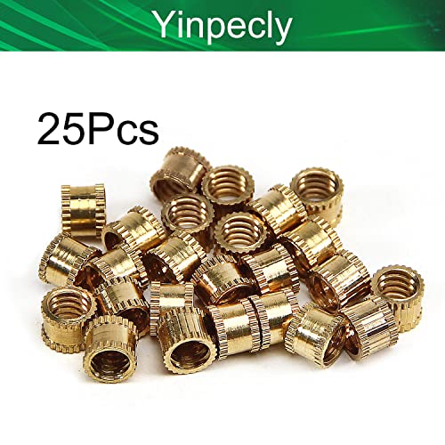 Inserção de rosca enrolada yinpecly, 1/4-20 x 6mm x 8mm de porcas de incorporação de cobre de rosca feminina, ouro 25 pcs