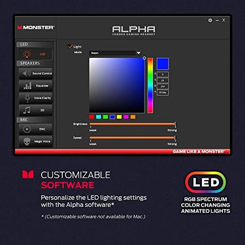Monster Alpha 7.1 RGB Illumined Gaming fone de jogo com som surround 7.1, microfone destacável com cancelamento de ruído,