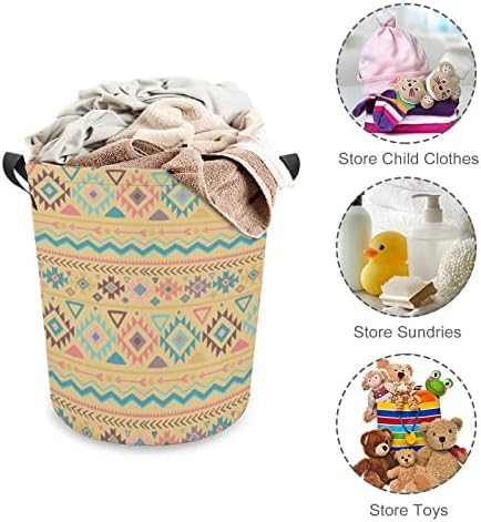 Lavanderia cesta tribal-2, padrões astecas 03 cesto de lavanderia com alças Saco de armazenamento de roupas sujas
