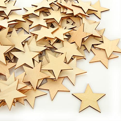 Qtlcohd 300pcs estrelas de madeira 2 polegadas pequenas estrelas de madeira embelezes de madeira formas de estrela de madeira para festas