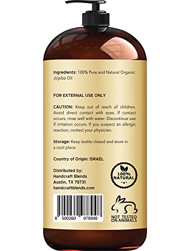 Handcraft USDA Organic Jojoba Oil 28 FL. Oz-óleo jojoba puro e natural para a pele, rosto e cabelo-Óleo de Jojoba Antienvelhecimento profundamente hidratante para homens e mulheres