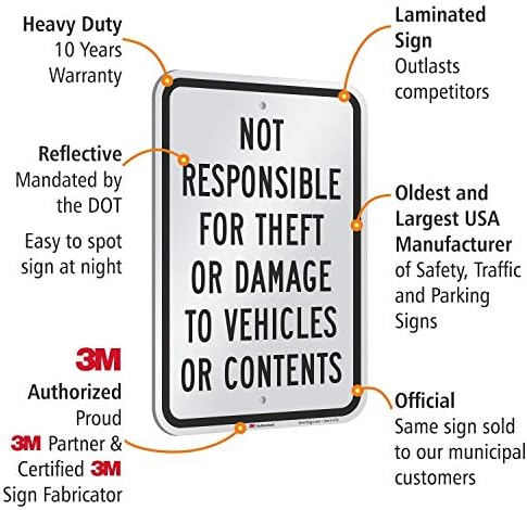 SmartSign-K-1003-EG-12x18 não é responsável por roubo ou dano a veículos ou conteúdos assinando por | 12 x 18 3m Grade