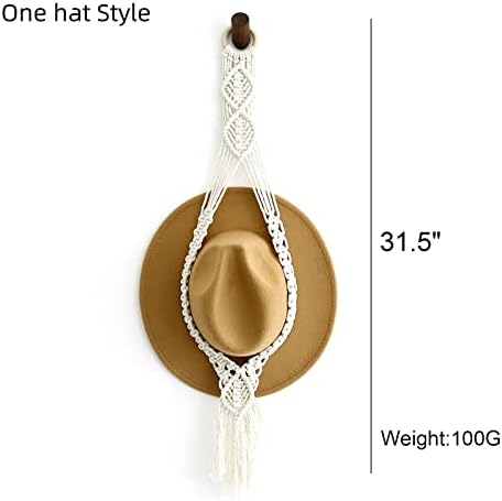 Cabides de chapéu de macrame senvitados para penduramento de parede, feminino chapéu boêmio rack corda de algodão artesanal,