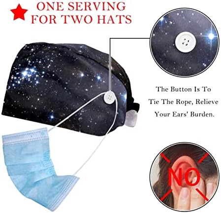 Chapéus bouffantes com banda de suor Elastic tigy chapéu para homens mulheres, Starry Sky Galaxy Scrub Screb Caps 2 pacotes