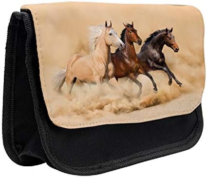 Caixa de lápis de cavalos lunarable, padrão de animais míticos, bolsa de lápis de caneta com zíper duplo, 8,5 x 5,5, creme