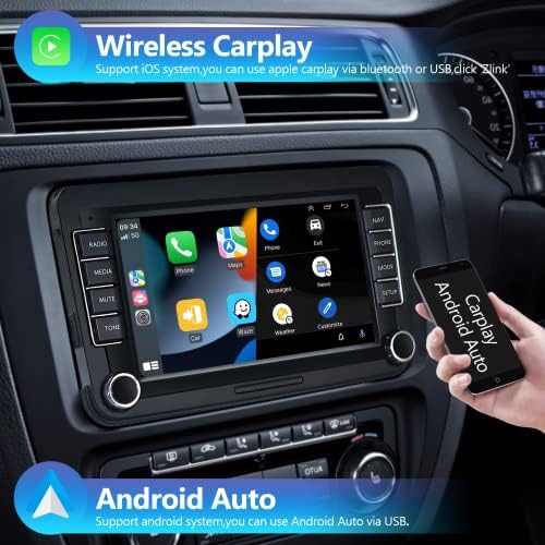 2+32g Android 11.0 Estéreo de carro com Apple CarPlay/Android Auto para VW Jetta Seat Passat Tiguan CC Golf Skoda 7 ”Cabeça de toque -touchunit GPS WiFi Bluetooth FM com câmera de backup para Volkswagen
