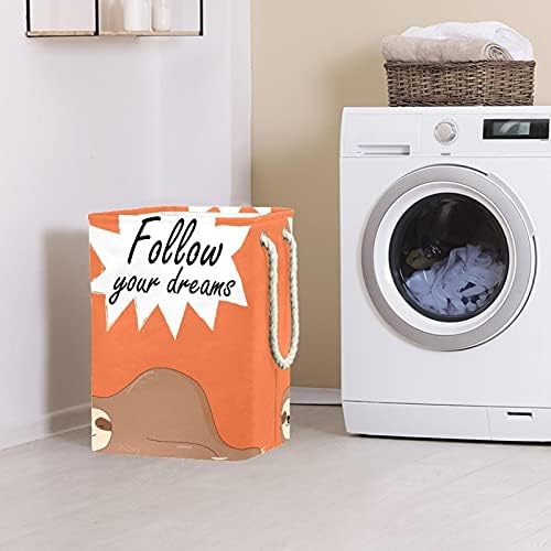 Cesta de lavanderia com alças cestas de lavanderia dobráveis ​​à prova d'água para caixas de armazenamento Organizador da casa do quarto Kids Lazy Sleth Orange Background, 19.3x11.8x15.9 em