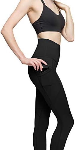 Brooklyn + Jax Leggings de cintura alta feminina com 3 bolsos - calças de treino de ioga de controle de barriga - 7/8 comprimento