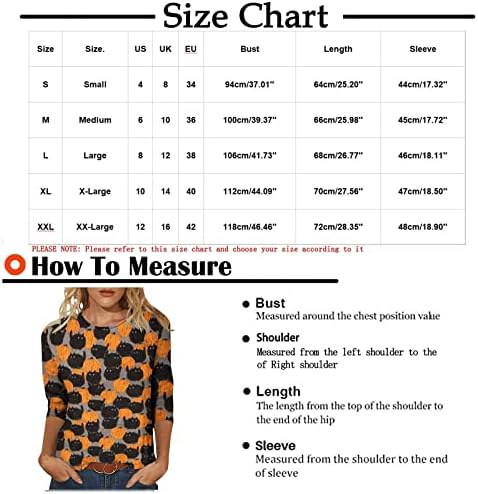 Hoxine Halloween 3/4 de manga camiseta para mulheres Pullover casual Tops House House Tree Bat Graphic Sweatshirt Bloups