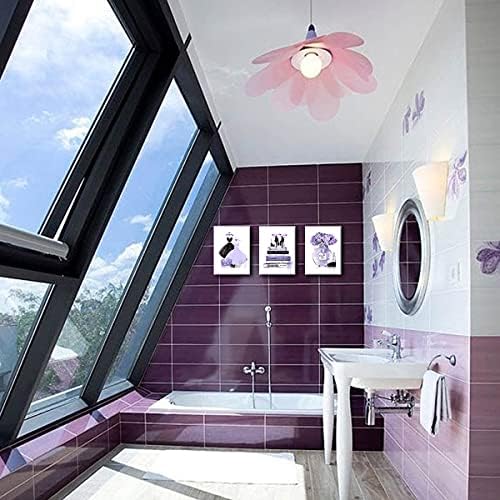 Decoração de parede para quarto Mulheres Purple moda aquarela Bolsa de saco de perfume Pictures de banheiro obra de arte para paredes de casas Arte da parede de banheiro 3 peças decoração de parede de arte para meninas 12x16inchx3pcs