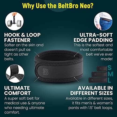 Cinturão elástico sem fivela neo Beltbro - preenchimento ultra -macio para bolsa de ostomia, dor nas costas e cadeira de rodas - se encaixa em loops de cinto de 1,5 polegada