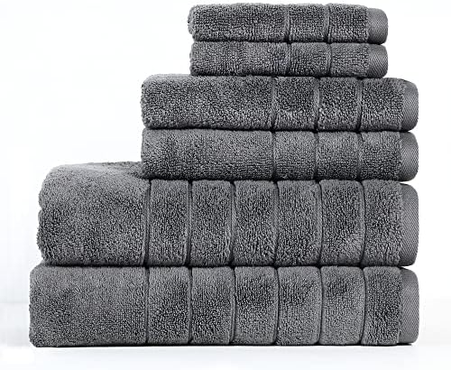 ANNE KLEIN de 6 peças de devaneio, 2 toalhas de banho, 2 toalhas de mão, 2 panos de lavagem, algodão, cinza
