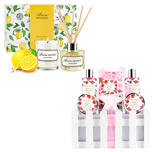 Presentes de cesta de spa de spa para mulheres presentes de velas de soja naturais e peony & blush camurça fragrância de banho