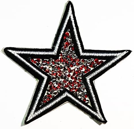 Kleenplus Star Rhinestone Red Glitter Glitter Crystal Ferro bordado em Sew On Patch Fashion Arts Sticker Patches