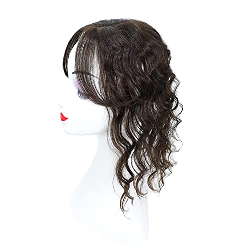 Aiuree onda de água longa mulher toupee topper humano de cabelo com franja lateral Adicione volume de cabelo, peças de cabelo de base de seda de 5x5