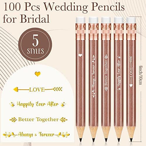 Lápis de casamento de 100 PCs CRTIIN para chuveiro de noiva 4 polegadas Meias lápis com lápis de jogo de borrache