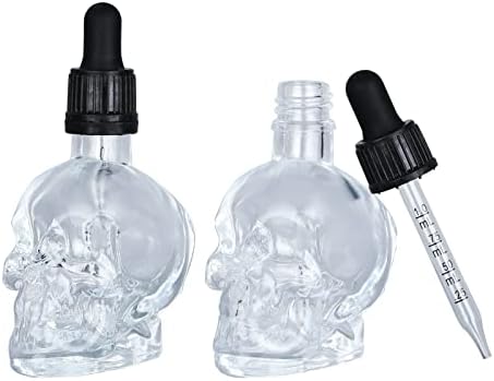 Garrafa de gotas de vidro do crânio de príncipe - conjunto de 2 a 2 oz de garrafa de gotas de escoamento de olhos vazios - para