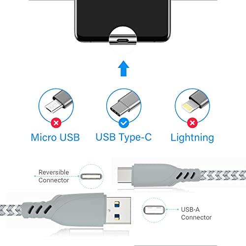 Cabo de carregador USB C 10 pés 3pack, cabo de carregamento rápido longo para Samsung S21 Fe 5G/S20 S22 Plus Ultra A12 A13 A14 A54,