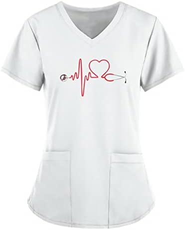 Zdfer feminino manga curta V Tops de pescoço do Dia dos Namorados Impressão de Páscoa Camisetas de camisetas uniformes que trabalham