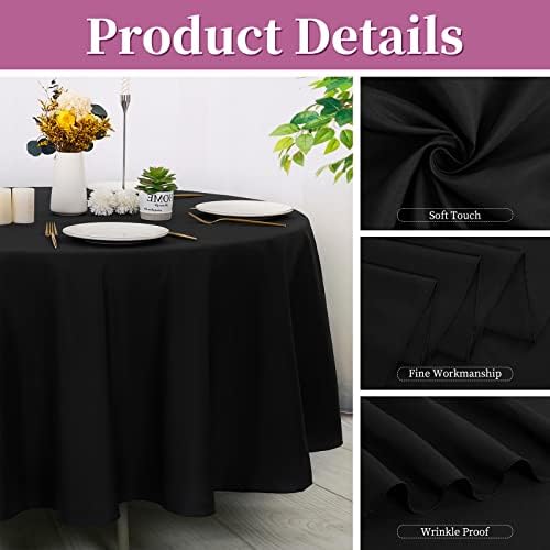 8 Pacote de mesa de mesa redonda preta redonda de mesa de poliéster com círculo de 90 polegadas, mancha de tecido lavável e tampa de
