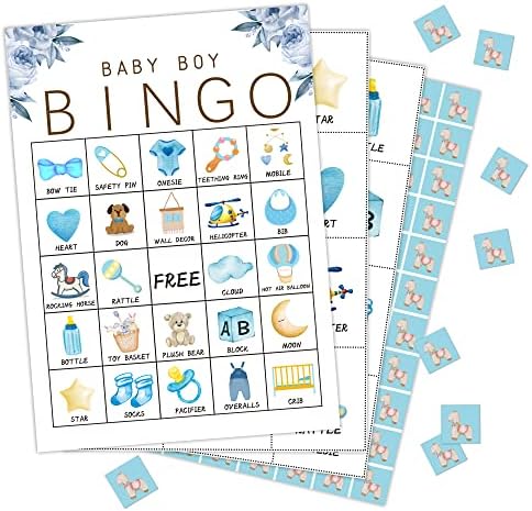 Blue Floral Baby Shower Bingo Game, Gênero Revelação de Jogos de Partidos Favorias de Favores, Jogo em Grupo - 24