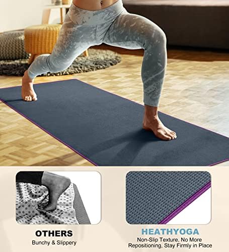 Heathyoga Hot Yoga Towel Non Slip, Microfiber Non Slip Yoga Mat Toalha, Pockets de canto exclusivos, Bolso duplo, Sweat Absorvent, Perfect for Hot Yoga, Bikram, Pilates e Mats de ioga