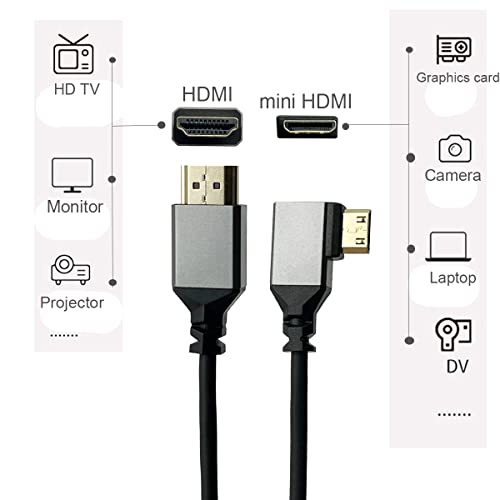 Seadream 4k mini hdmi para cabo enrolado HDMI, Mini HDMI macho de ângulo enrolado para HDMI 2.0 Adaptador de conversor masculino Cabo, suporte 3D, 4K 1080p Resolução Comprimento esticado 19 '' -75 ''