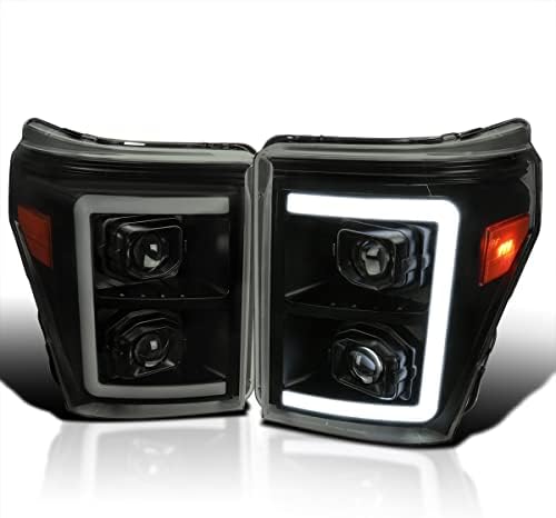 Spec-d Tuning Switchback Barra LED Black Hous Housing Lens de fumaça Faróis do projetor Compatível com 2011- Ford F250/F350/F450/F550 Super Duty esquerdo + parlamps de parada direita