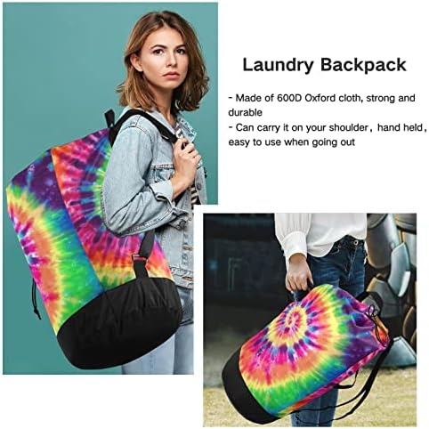 Bolsa de lavanderia de nylon de corante arco -íris - Fechamento de cordão de travamento e bolsas grandes laváveis