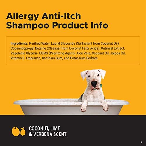 Pethonesty Allergy Anti -Titch Shampoo para cães e gatos - ajude a reduzir a coceira, hidratar e hidratar óleos essenciais, desodorizar o casaco, óleo de coco + vitamina E - 16 oz