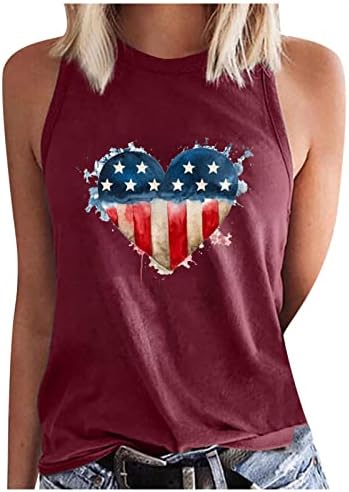 4 de julho Tank Top Women American Flag Heart Graphic Tees USA Estrelas listradas camisas sem mangas Independence Day Colet