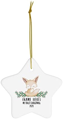 Nome personalizado Ano personalizado Fennec Fox Baby Primeiro 2023 Arenamentos de árvore de Natal Novo 2024 Decorações Presentes Estrela Cerâmica