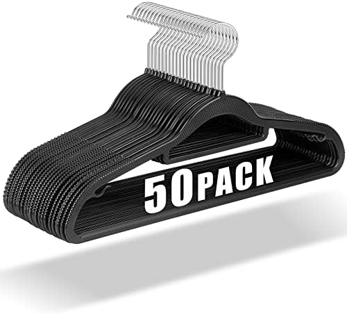 Cabides de plástico preto 50 pacote - sem groovo e upgrade de cabides de roupas não deslizantes para serviço pesado