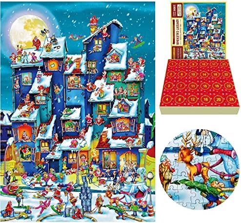 Quebra -cabeças do calendário do advento para crianças e adultos, 2022 Calendários de contagem regressiva de Natal 24 dias, para meninas meninas, 1008 peças Puzzle de Natal em 24 caixas, Burlesco de Natal