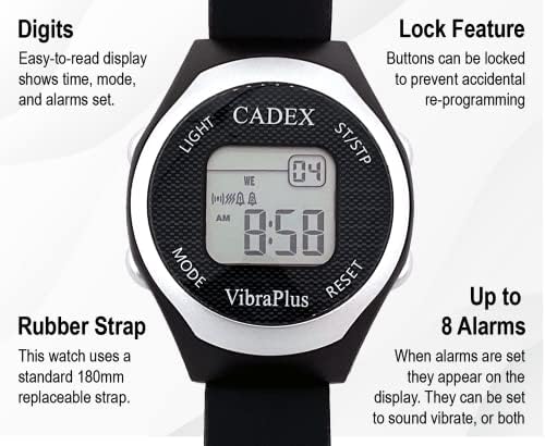 Cadex vibraplus Sport - 8 Lembrete de alarmes Relógio com notificações vibrantes/bipe