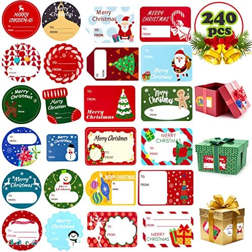 Tags de presente de Natal adesivos, 240pcs Feliz Natal Nome auto-adesivo Endereço Tags, 48 ​​designs de e para etiquetas