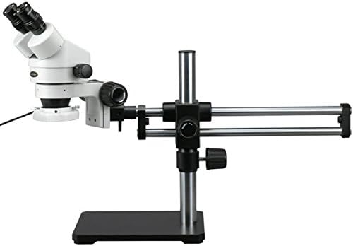 AMSCOPE SM-5BZ-144S Microscópio de zoom estéreo binocular profissional, oculares WH10X, ampliação de 3,5x-90x, objetivo do zoom de 0,7x-4,5x, luz do anel led de 144 bulb, suporte de boom de braço duplo, 110v-240V, inclui incluir Lentes de barlow 0,5x e 2,0x