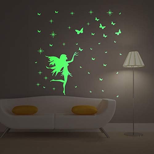 Adesivos de parede wocachi decalques de borboleta menina fada luminosa desenho animado crianças removíveis parede de vinil 3d adesivo