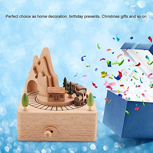 Caixa de música de madeira de Herchr com trem pequeno em movimento, Wood Musicil Box Birthday Home Decoration for Kids Boys Girls