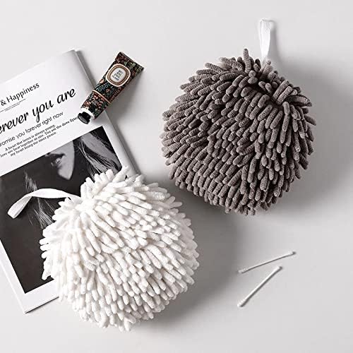 Weiwoduzun 2 pacote de bola difusa Toalha branca e cinza, seque sua mão instantaneamente com esta toalha de banho criativa para o banheiro cozinha chenille toalhas de mão