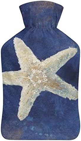 Garrafa de água quente do mar azul branca com tampa macia 1l grande bolsa quente clássica para os pés da mão do ombro no pescoço