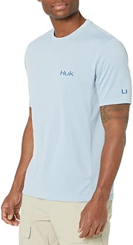 Ícone de Huk Mens x Camisa de Manga Curta | Pesca com camisa de proteção solar, nevoeiro azul, X-Large Us