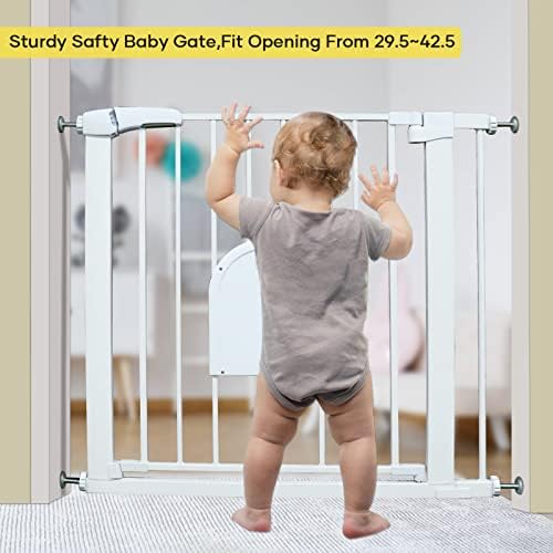 Portão de bebê com porta de gato ， 42,5 -29,5 Auto fechamento portão de cachorro com porta de gato- portão de bebê montado na porta para as escadas da porta