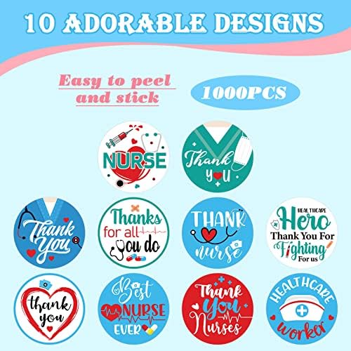 Thenshop 1000 pcs enfermeiro agradecimento adesivos para trabalhadores de saúde rolam etiquetas de rolos de rolinhos de enfermeira
