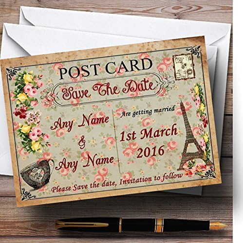 Casamento personalizado de cartões postais chiques vintage paris shabby chique, exceto a data