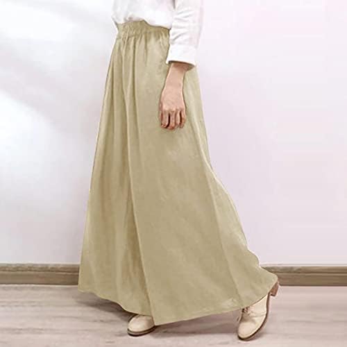 Calças de algodão e linho feminino e calças largas de pernas largas de tamanho largo de tamanho largo