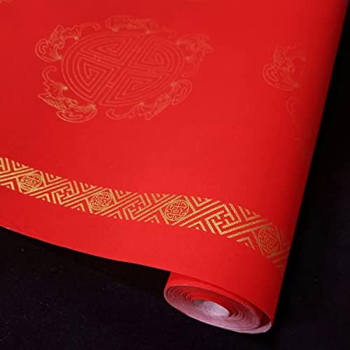 Papel xuan vermelho kymy por rolo, papel de caligrafia vermelha chinesa com 34cmx20m, festival de primavera rolos de papel vermelho, dísticos chineses/chunlian/duilian/arroz vermelho papel