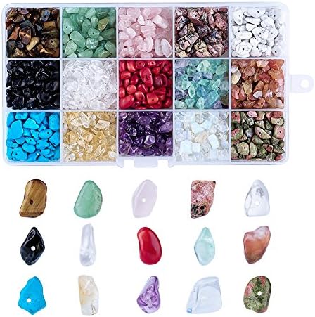 Kissitty por volta de 1200pcs 15 estilos misturados naturais e sintéticos perfurados chip pedras de pedras preciosas 5-8mm