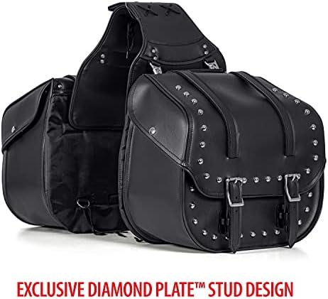 Diamond Plate 2 Peça Conjunto de alforjes de motocicleta, PVC à prova d'água pesada com pregos, mantenha seus pertences