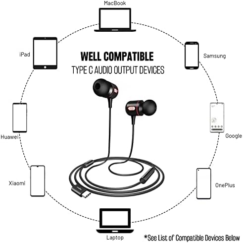Fones de ouvido USB C, fone de ouvido com fio USB tipo C Tipo C Tipo CEDO EARBUDOS COM COMPATÍVEL DE MIC e VOLUME COMPATÍVEL